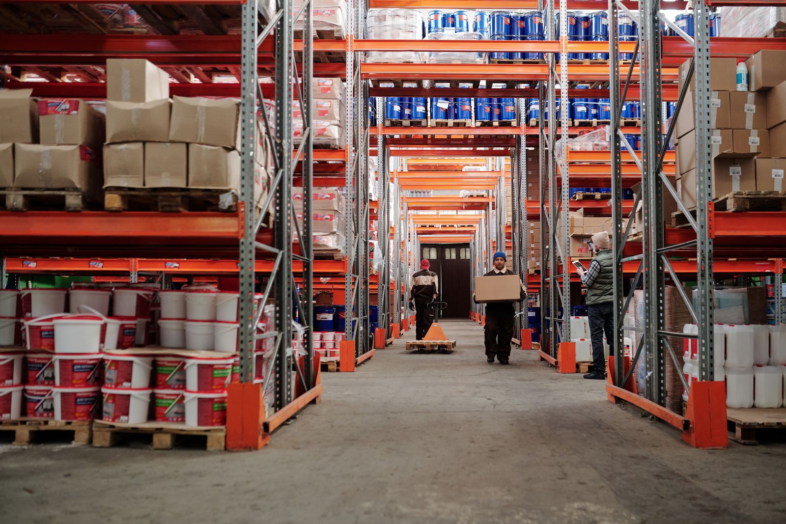Warehouse staff handling incoming packages